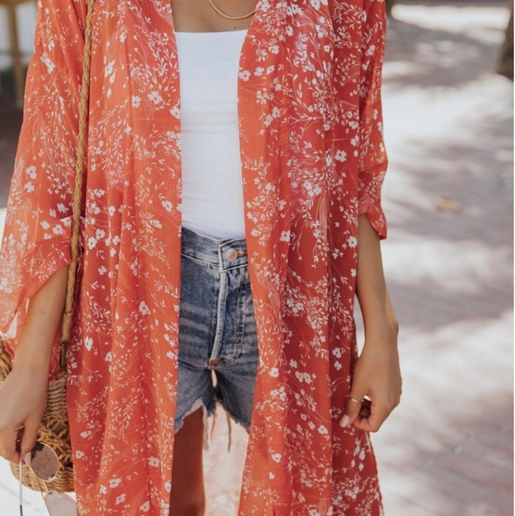 Orange Floral Kimono - Picture 6 of 7